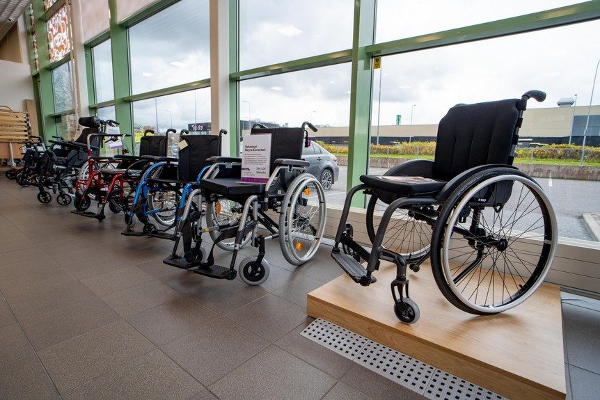 Showroom with a range of wheelchairs